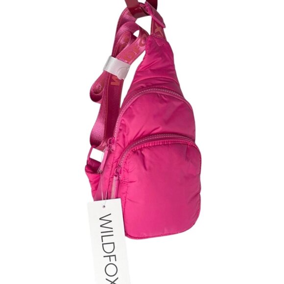 Wildfox Parachute Crossbody Zip Sling Belt Purse Pink Puffy Bag - Picture 8 of 9